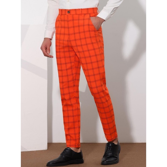Lars Amadeus Flat Front Skinny Checked Pattern Dress Pants - Picture 1 of 3
